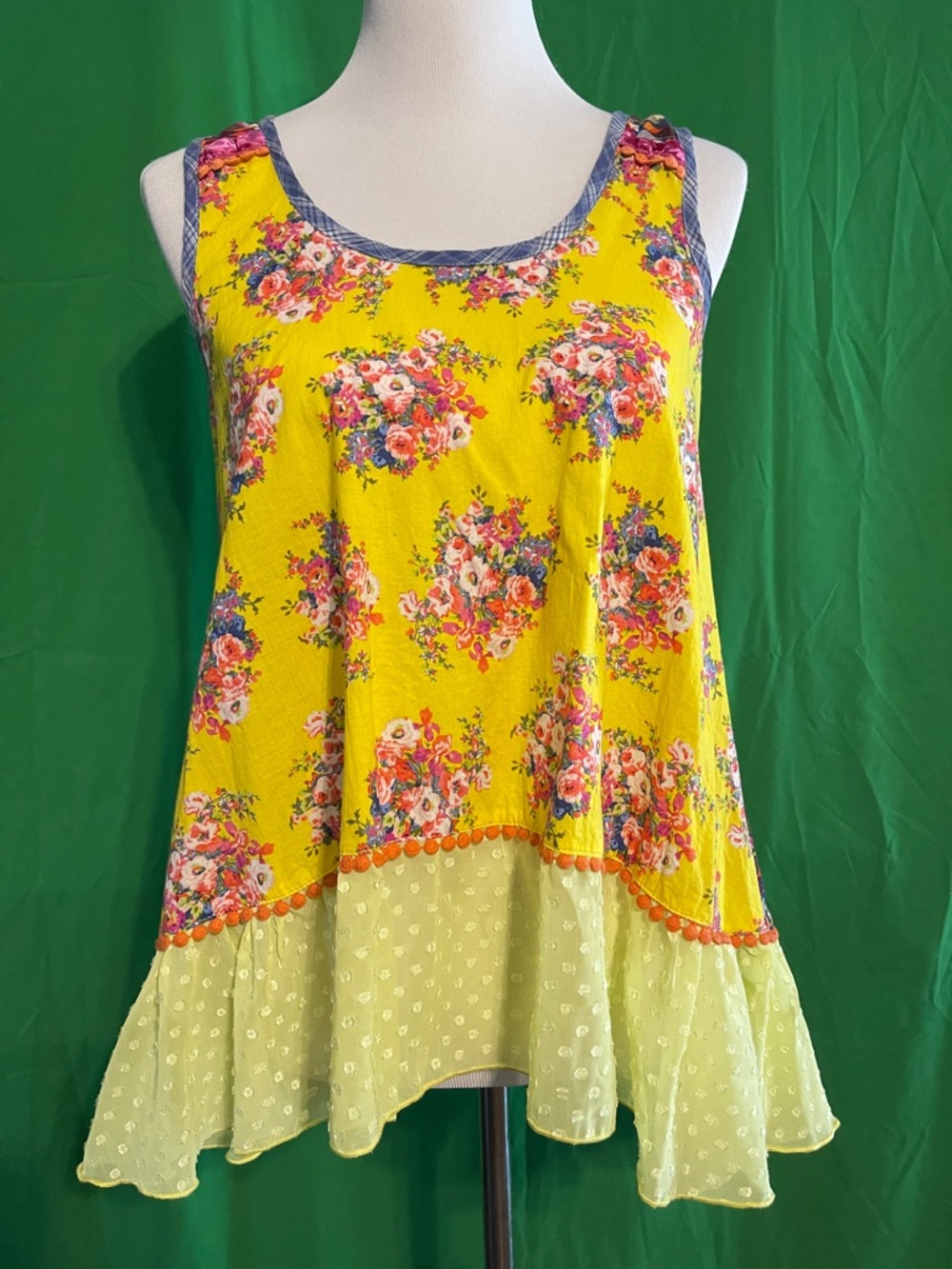 Ivy Jane Yellow Floral Tank Top with Sheer Ruffle Hem
